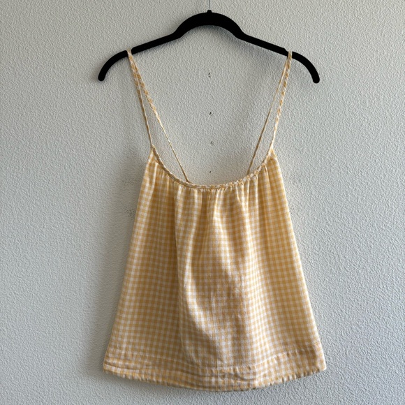 Madewell Gathered Pajama Cami Top Saffron Gingham Yellow Tank PJs - Picture 4 of 9